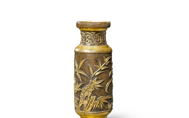 A parcel-gilt bronze ‘auspicious flowers’ incense-tool vase by Hu Wenming,...