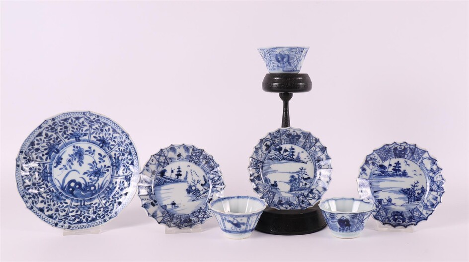 (-), A series of three blue/white contoured porcelain...