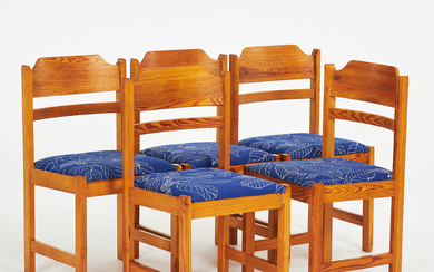A set of 5 pine frame chairs, mid 20th century.