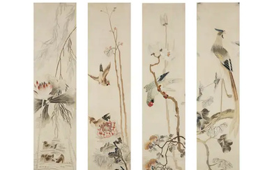 A set of silk embroideries of the four seasons Late Qing dynasty...