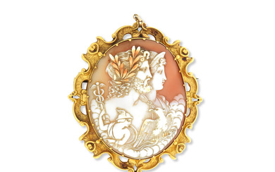 A shell cameo brooch, mid 19th century