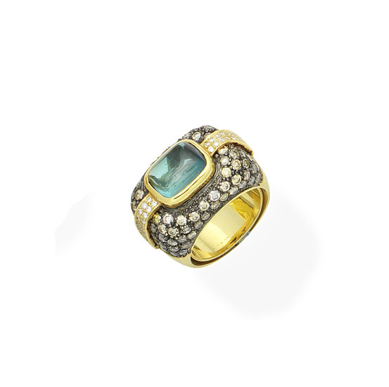 A tourmaline, coloured diamond and diamond dress ring