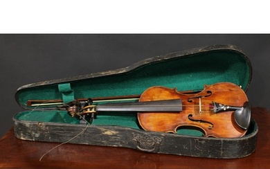 A violin, the two-piece maple back 35.5cm long excluding but...