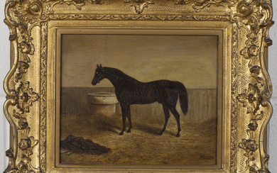 A.B. Ould, Provincial School - 'Gladiator' (Study of the Horse in a Stable), oil on panel