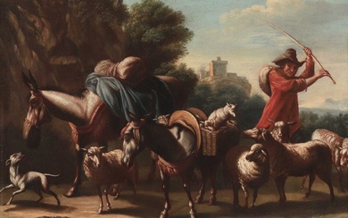 AFTER THE 17TH CENTURY ITALIAN SCHOOL (19TH CENTURY) A HERDSMAN WITH HIS ANIMALS