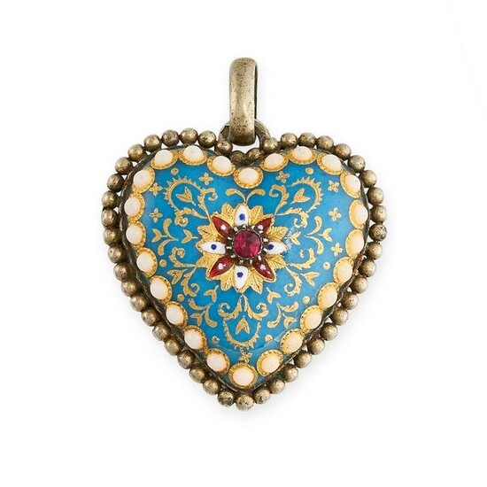 AN ANTIQUE ENAMEL AND PASTE LOCKET PENDANT in silver
