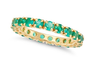 AN EMERALD FULL ETERNITY RING set all around with a row of round cut emeralds, the emeralds all