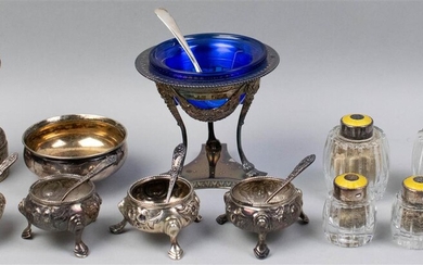 ASSEMBLED GROUP OF SILVER SALTS AND PEPPERS