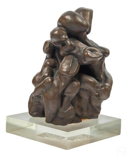 Abstract Bronzed Composition Figural Lovers Statue