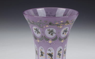 Alabaster beaker Bohemia 1st H. 19th century White alabaster glass with violet o...