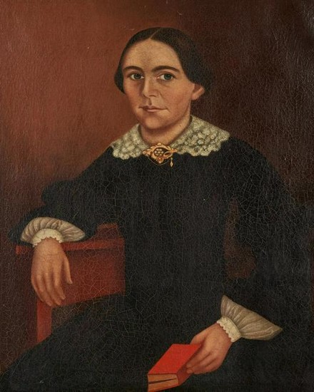 American School O/C Painting, Woman with Book