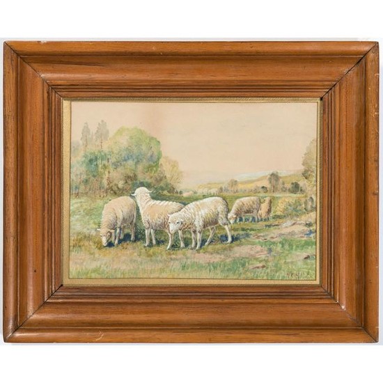 American School, Pastoral Watercolor of Sheep