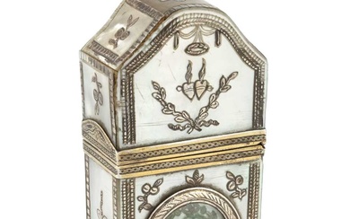 An 18th century French silver mounted mother o'pearl scent bottle...