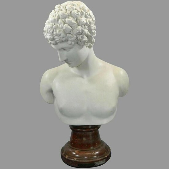 An Antique Large Bust of Antinous Made of Biscuit on