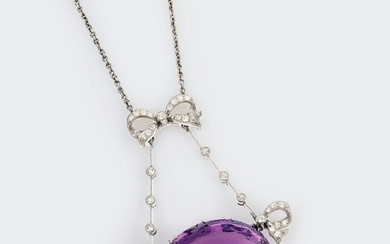 An Art-Nouveau Amethyst Diamond Necklace