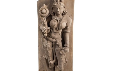 An Indian sandstone figure of a female deity (Dewi Sri?), probably 18th/19th century