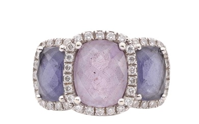 An amethyst and diamond halo dress ring in 18ct white gold, ...