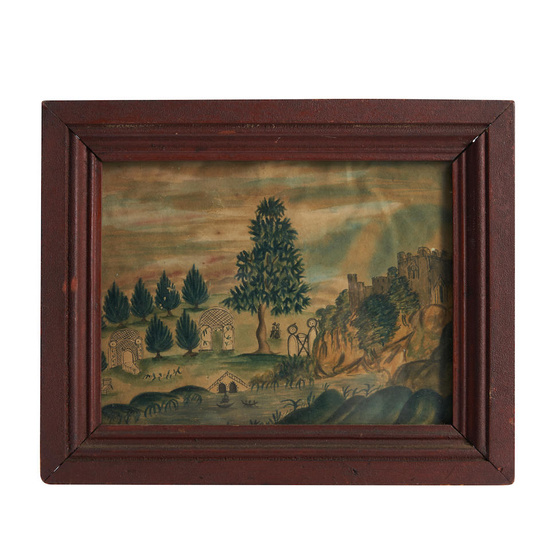 Anglo-American School, 19th century Castle Garden Landscape Framed, 9 x...