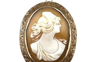 Antique 10K Gold Cornelian Shell Cameo Pearl Pin Brooch or Pendant