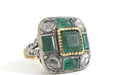 Antique Victorian Emerald Diamond Poison Vinaigrette Ring 18K Yellow Gold 5.81 G