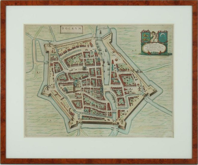 Antique topographical map of Dockum, J Bleau from 1649