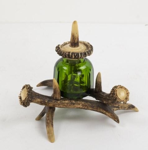 Antler Inkstand with Green Glass Inkwell