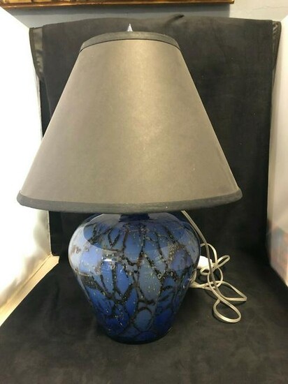 Art Deco WMF Ikora Germany Blue and Black Glass Lamp