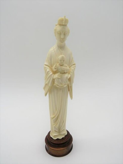 Asian Carved Bone Sculpture "Mother & Child"