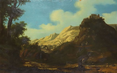 Attribué à Paolo ANESI (1697-1773) Paysage de Montagne Toile 39,5 x 94,5 cm