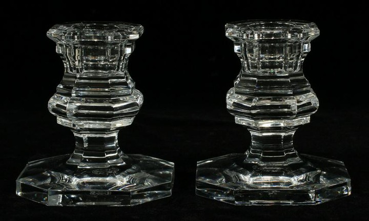BACCARAT CRYSTAL CANDLE HOLDERS PAIR H 3.4"