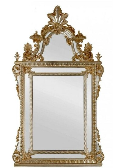 BAROQUE ITALIAN SILVERED CARVED WOOD MIRROR