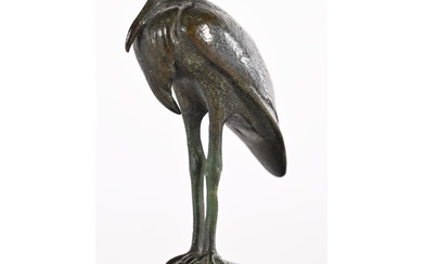 BARYE Antoine-Louis. (1796-1875). «Cigogne sur une tortue». Bronze à patine brune verte nuancée avec une...