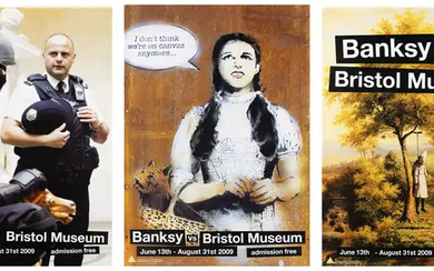 Banksy,British b.1974-Banksy vs. Bristol Museum, 2009;three offset lithographic posters on satin...
