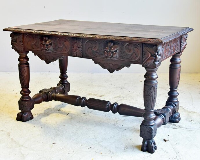Baroque style walnut library table circa 1890.