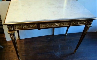 Beautiful Museum Qty 1900s French Ormolu Mounted Mahagony Center Marble Table