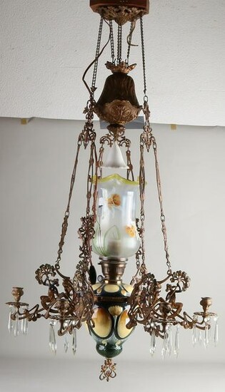 Beautiful antique Jugendstil majolica hanging petroleum