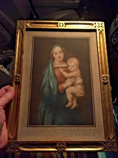 Beautiful older framed "Madonna w/Child" + Mary +