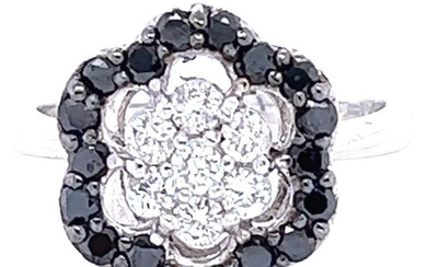 Black White Diamond Flower White Gold Ring