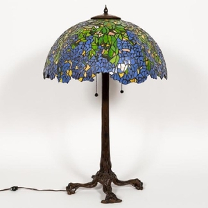 Bronze Table Lamp w/ Tiffany Style Leaded Shade