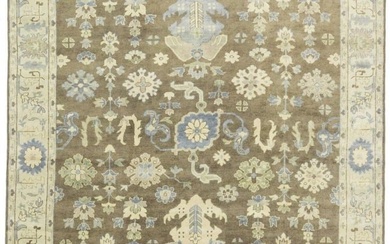 Brown Floral Design Large 8X10 Oushak Chobi Oriental Rug Handmade Wool Carpet