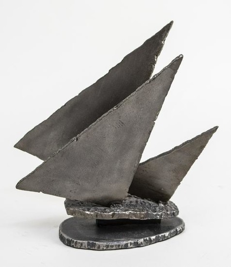 Brutalist Steel Sailboat Sculpture