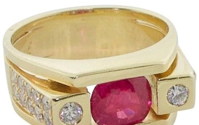 Burma Ruby and Diamond Ring in 14 Karat Yellow Gold