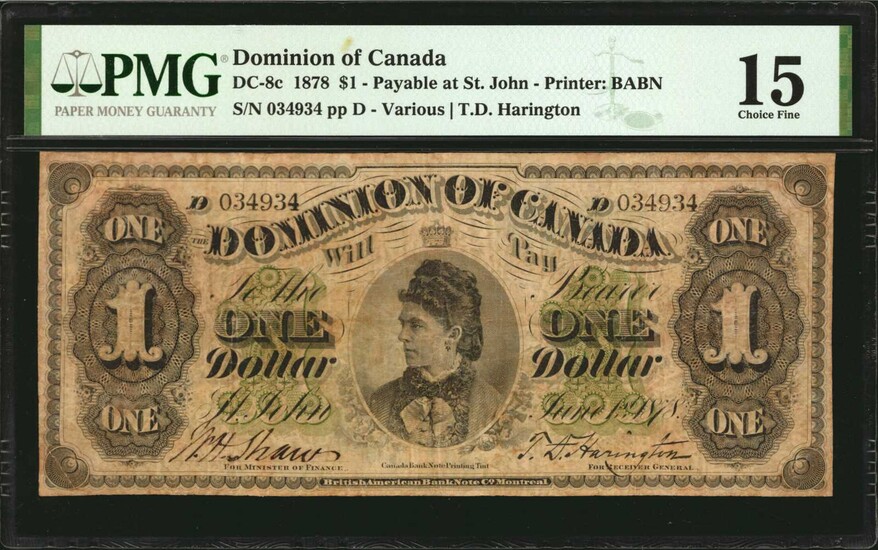 CANADA. Dominion of Canada. 1 Dollar, 1878. DC-8c. PMG Choice Fine 15.