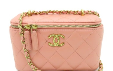 CHANEL Quilted CC GHW Vanity Case Chan Shoulder Bag AP3104 Lambskin Leather Pink