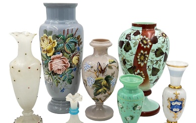 COLLECTION OF OPALINE GLASS VASES Collection of opaline glass...