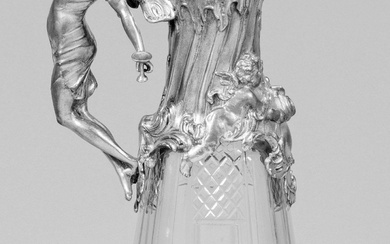 Carafe Art Nouveau Verre en cristal et étain. Corps conique avec décor de coupe à...