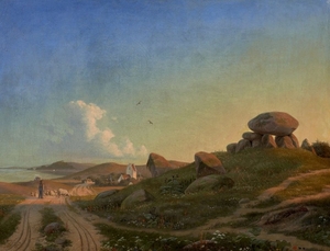 Carl Gotfred WÜRTZEN Naestved, 1825 - Copenhague, 1880 Paysage en bord de mer avec un dolmen