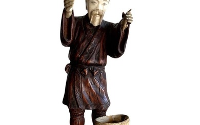 Carved Wood Okimono Of Man Sculptural Ornament