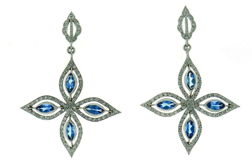 Cathy Waterman Dangle Platinum EARRINGS with Blue Topaz