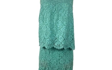Chanel Turquoise Floral Lace Top and Skirt Set Size 40